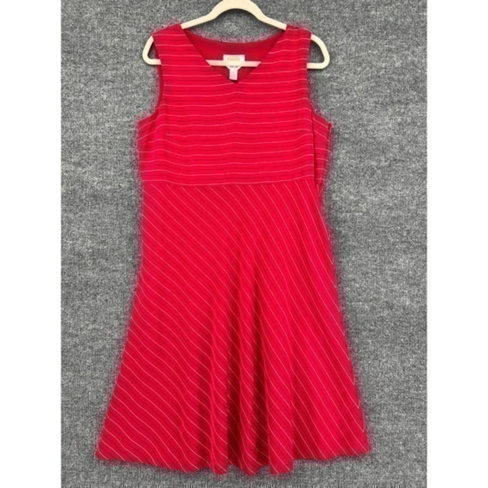 Vintage Talbots Dress Womens 14 Red Striped Pure Silk Sleeveless Caree Office
